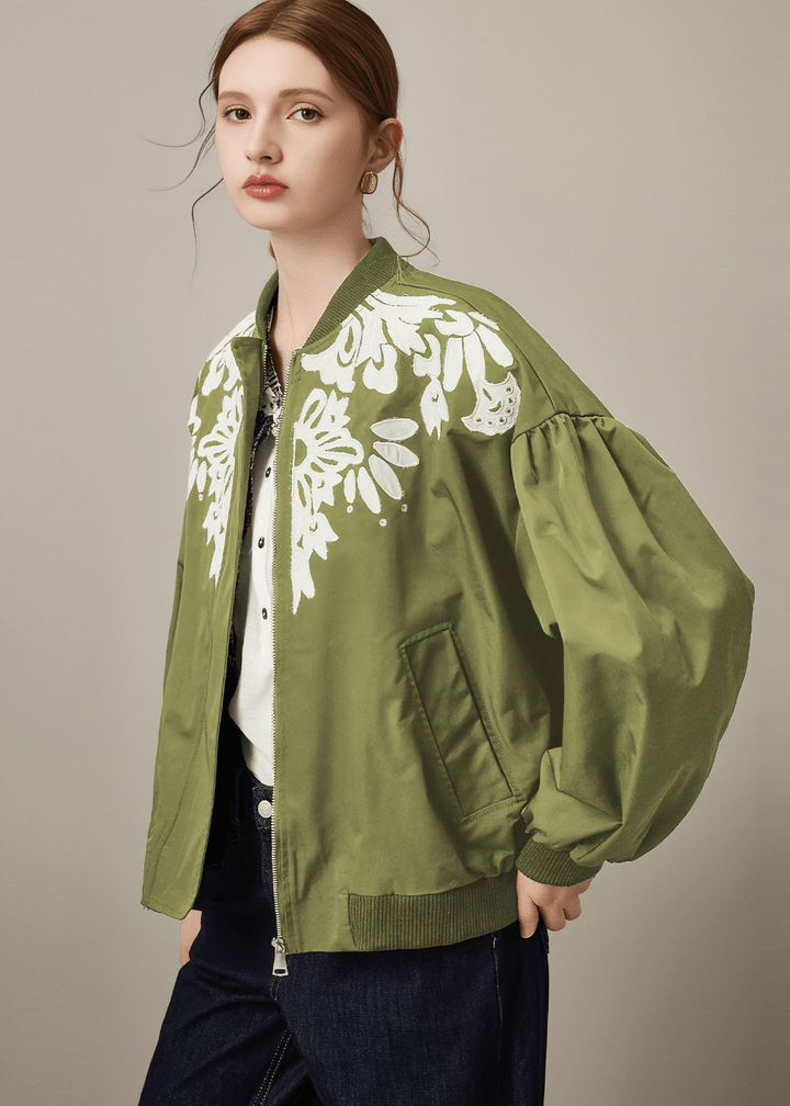 BOTANICAL EMBROIDERED BOMBER JACKET - Vera Lumina