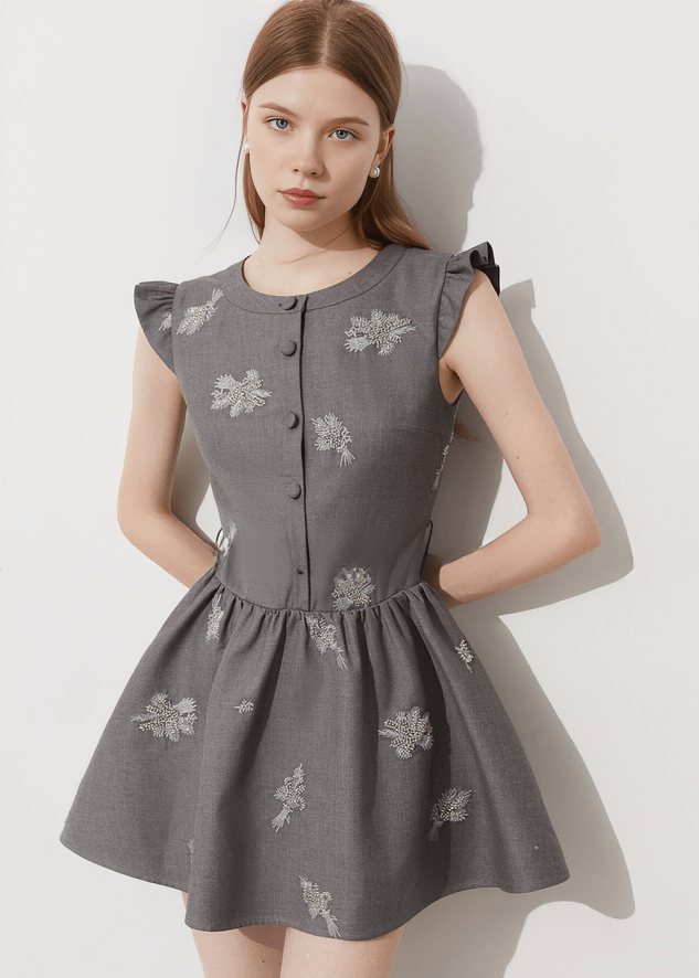 BOTANICAL EMBROIDERED PINAFORE DRESS - Vera Lumina
