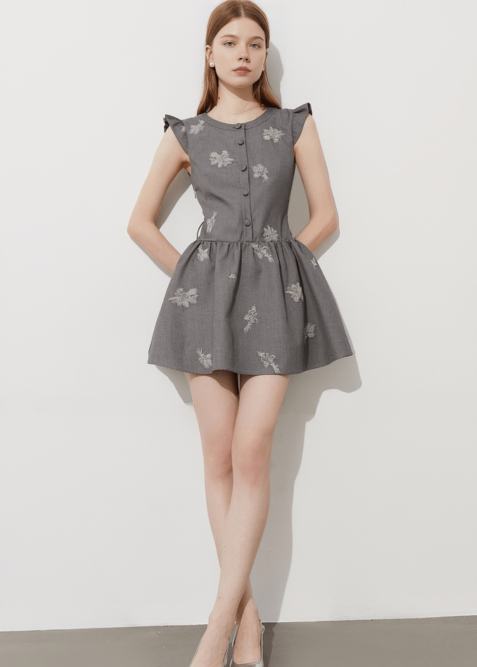 BOTANICAL EMBROIDERED PINAFORE DRESS - Vera Lumina