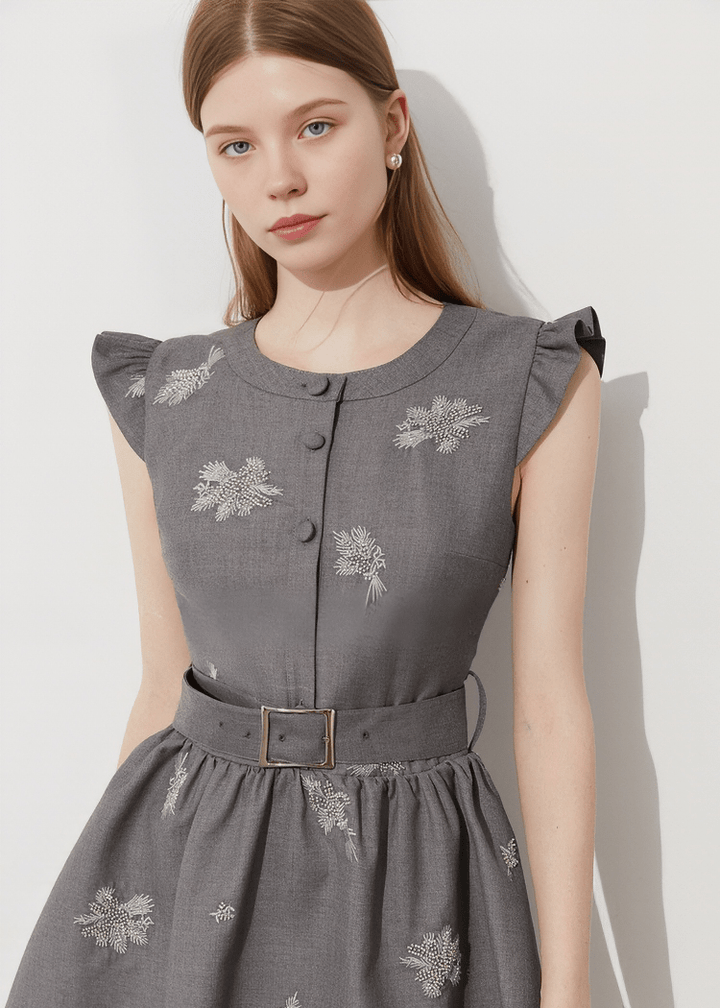 BOTANICAL EMBROIDERED PINAFORE DRESS - Vera Lumina