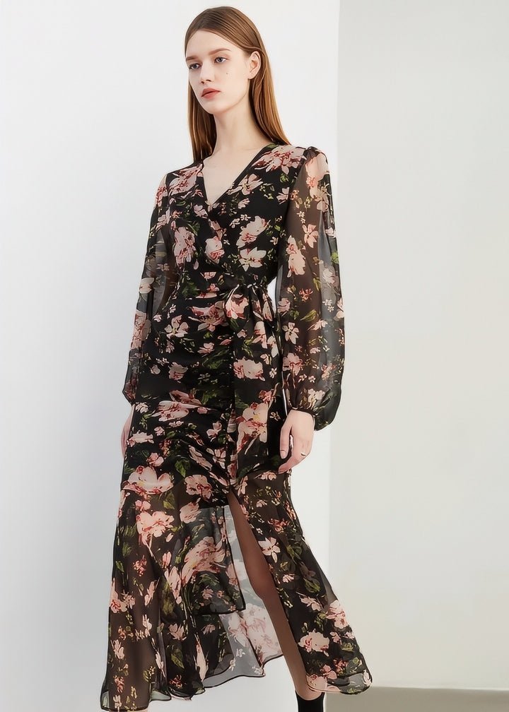 Botanical Flower Wrap Dress - Vera Lumina