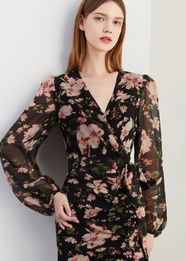 Botanical Flower Wrap Dress - Vera Lumina