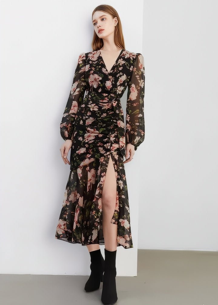Botanical Flower Wrap Dress - Vera Lumina