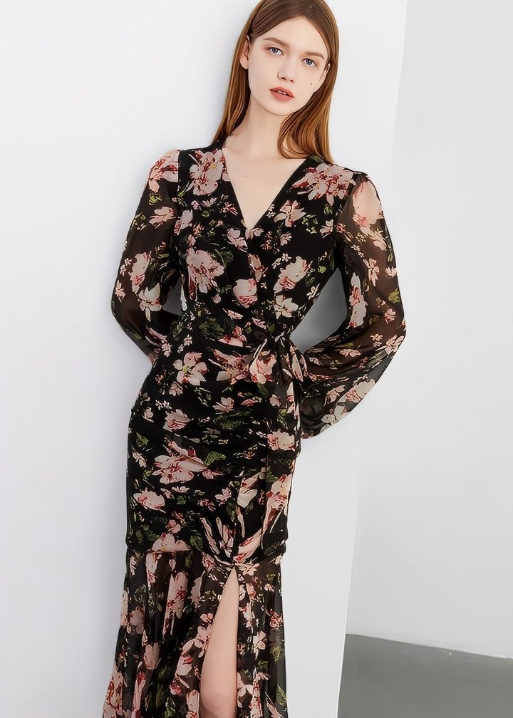 Botanical Flower Wrap Dress - Vera Lumina