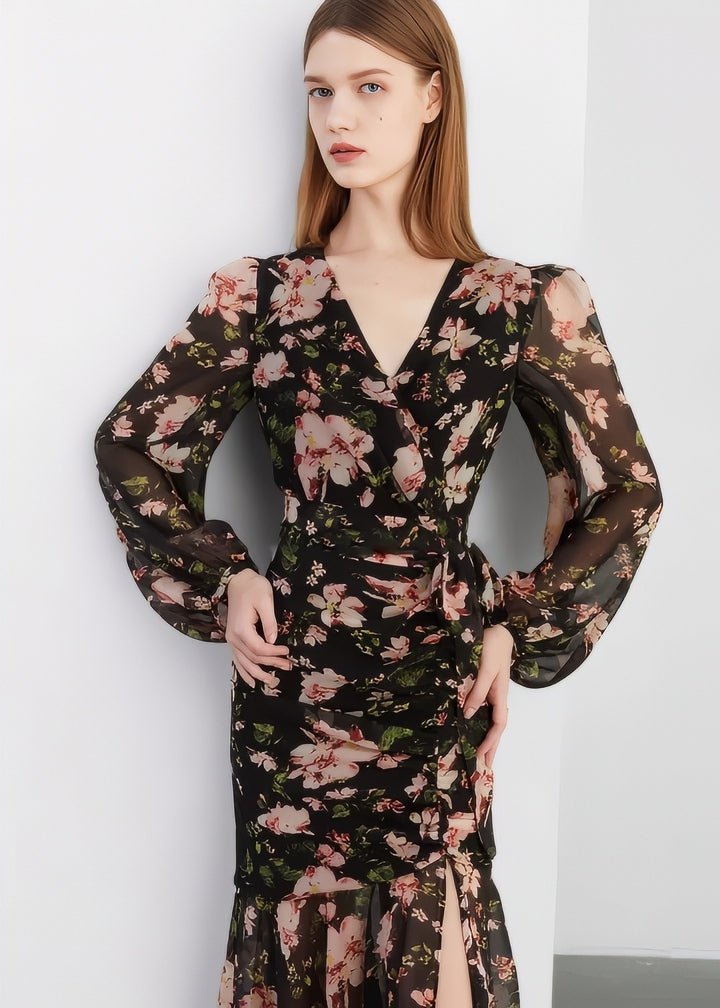 Botanical Flower Wrap Dress - Vera Lumina