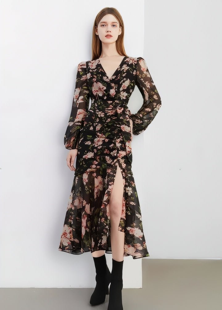 Botanical Flower Wrap Dress - Vera Lumina