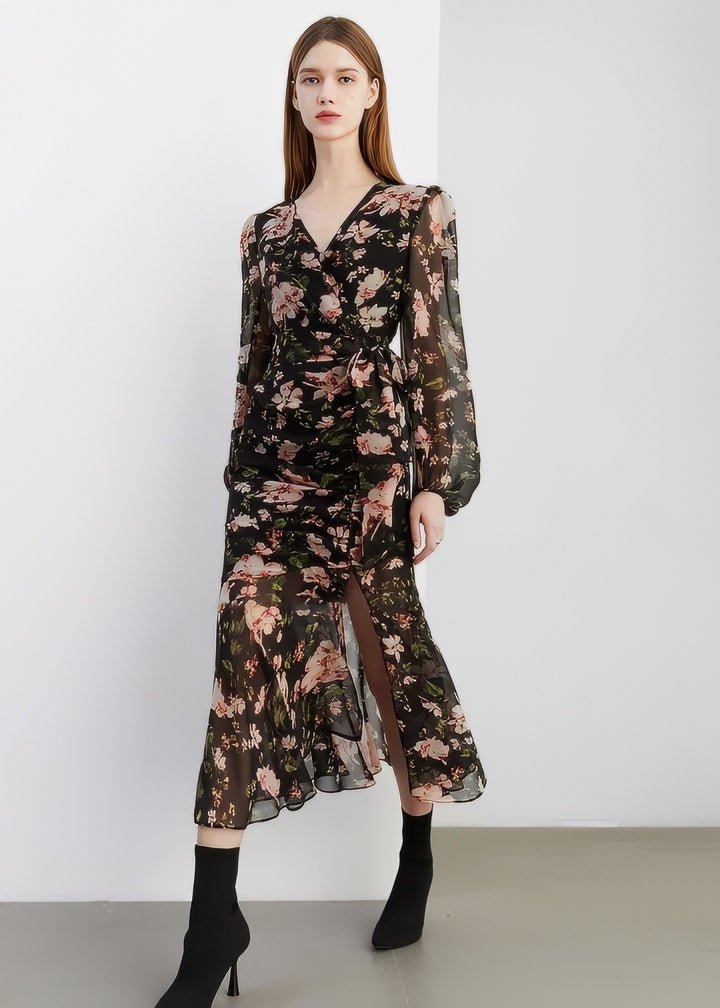 Botanical Flower Wrap Dress - Vera Lumina