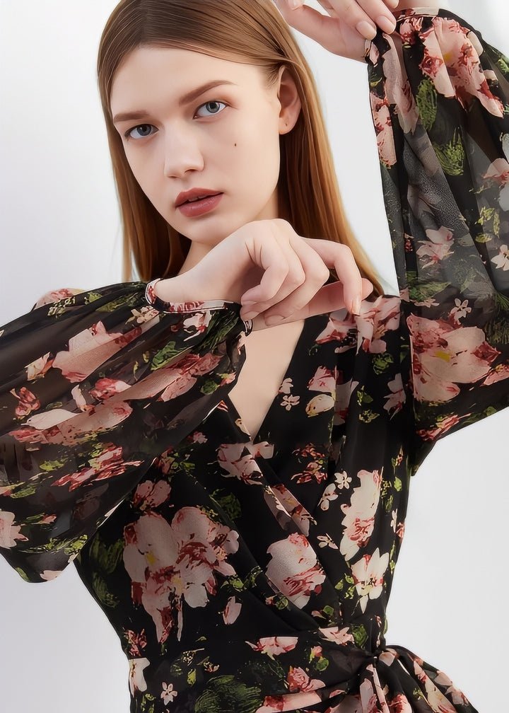 Botanical Flower Wrap Dress - Vera Lumina