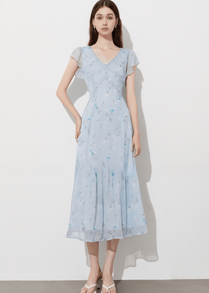 BOTANICAL FLUTTER SLEEVE MIDI DRESS - Vera Lumina