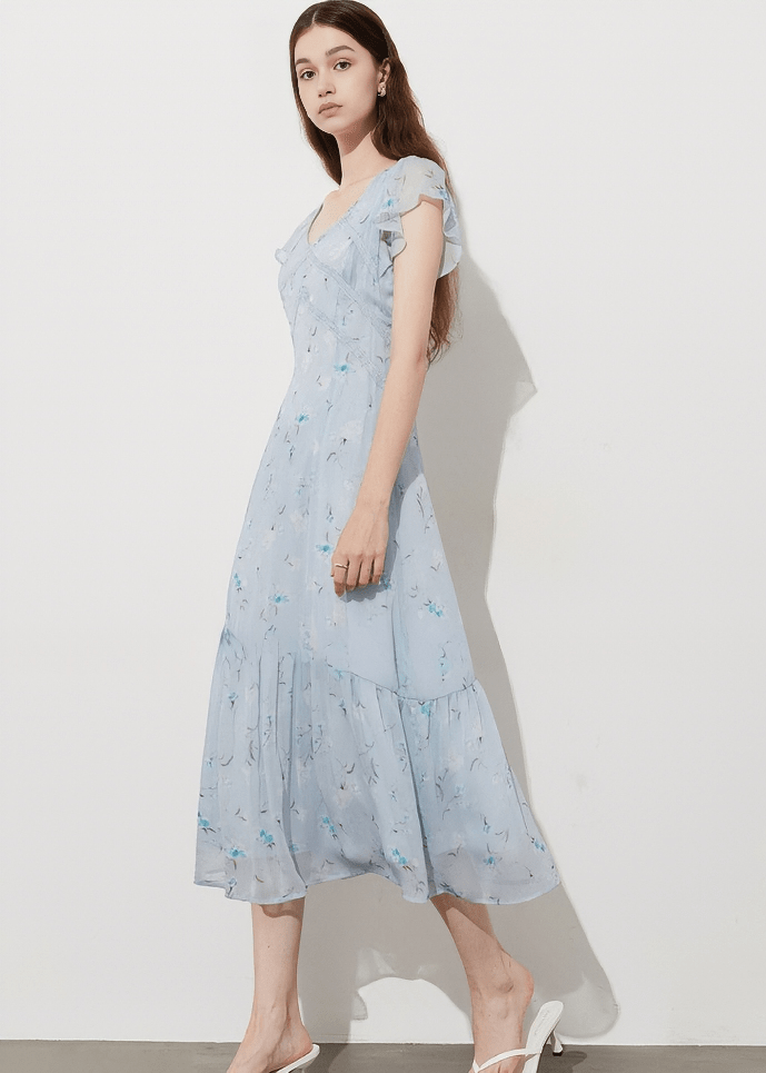 BOTANICAL FLUTTER SLEEVE MIDI DRESS - Vera Lumina