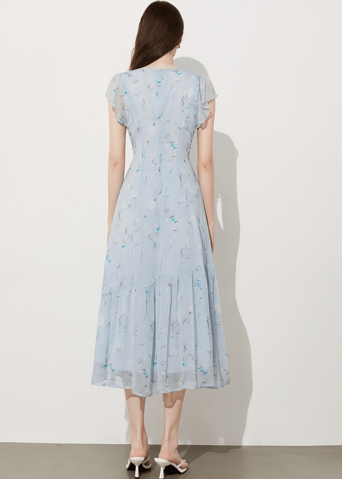 BOTANICAL FLUTTER SLEEVE MIDI DRESS - Vera Lumina