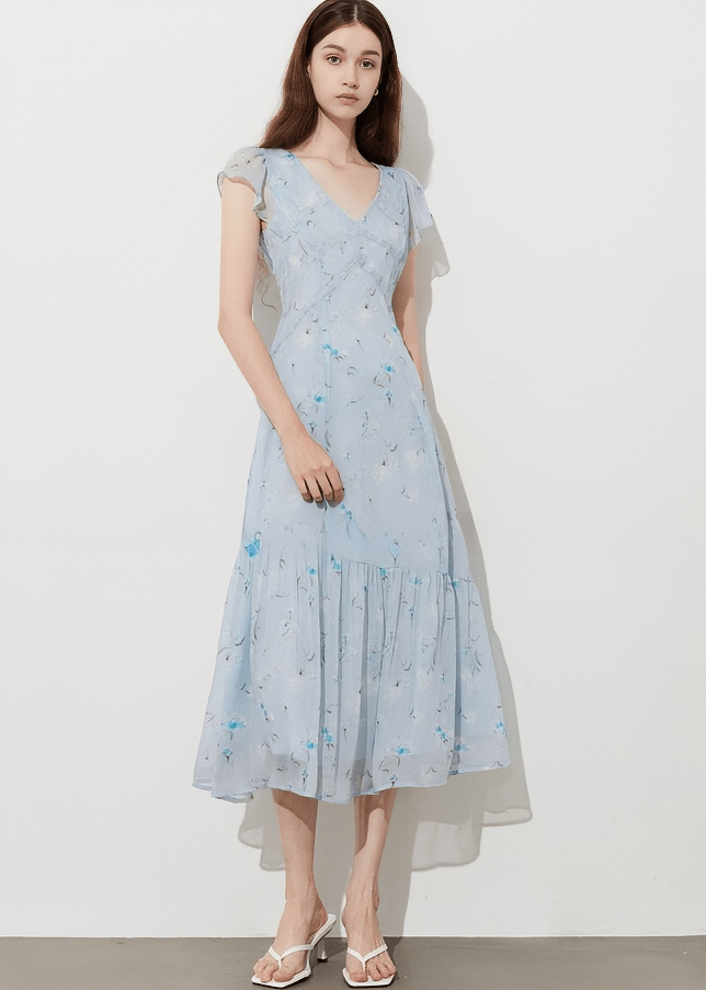 BOTANICAL FLUTTER SLEEVE MIDI DRESS - Vera Lumina