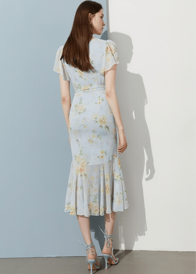BOTANICAL RUFFLE WRAP DRESS - Vera Lumina