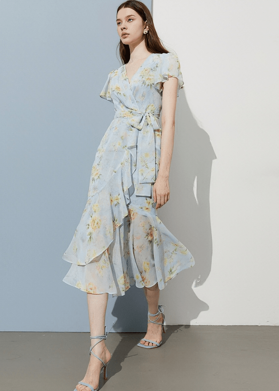 BOTANICAL RUFFLE WRAP DRESS - Vera Lumina