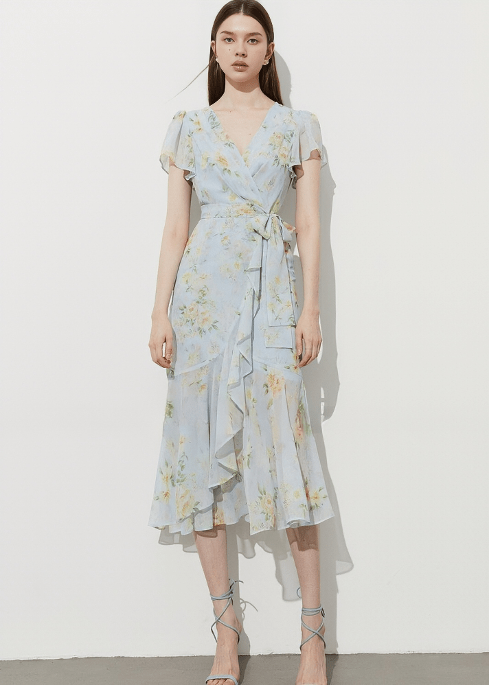 BOTANICAL RUFFLE WRAP DRESS - Vera Lumina