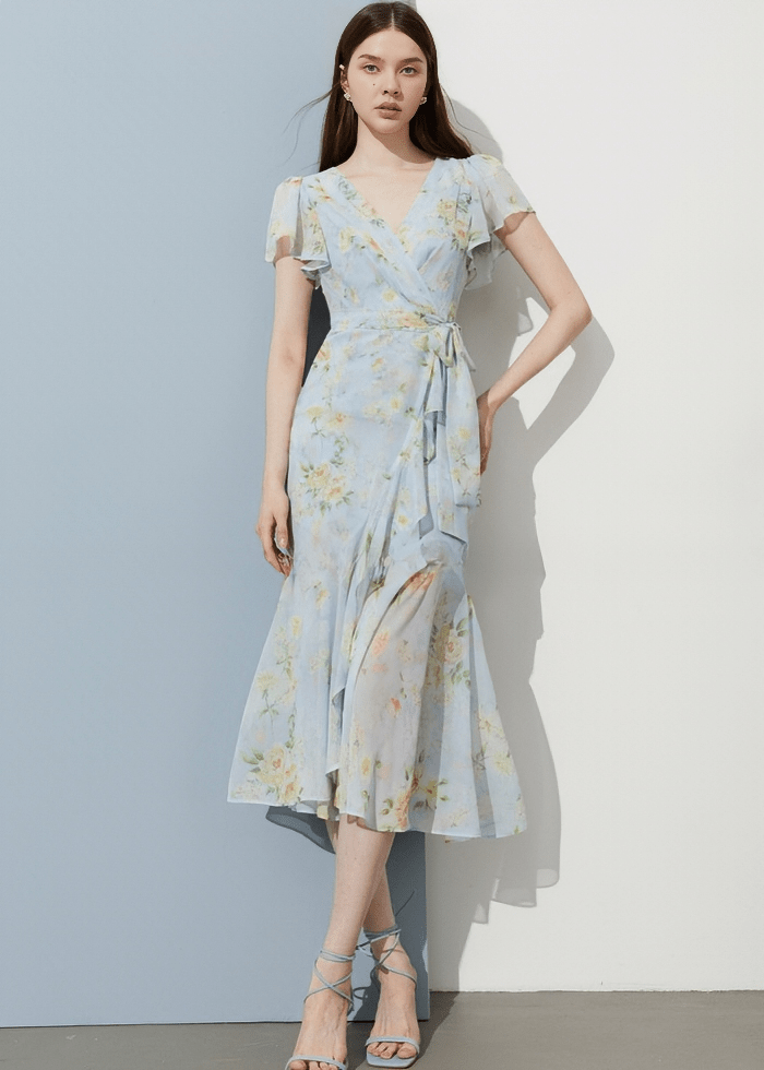 BOTANICAL RUFFLE WRAP DRESS - Vera Lumina