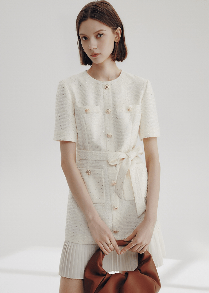 BOUCLÉ BELTED SHIRT DRESS - Vera Lumina