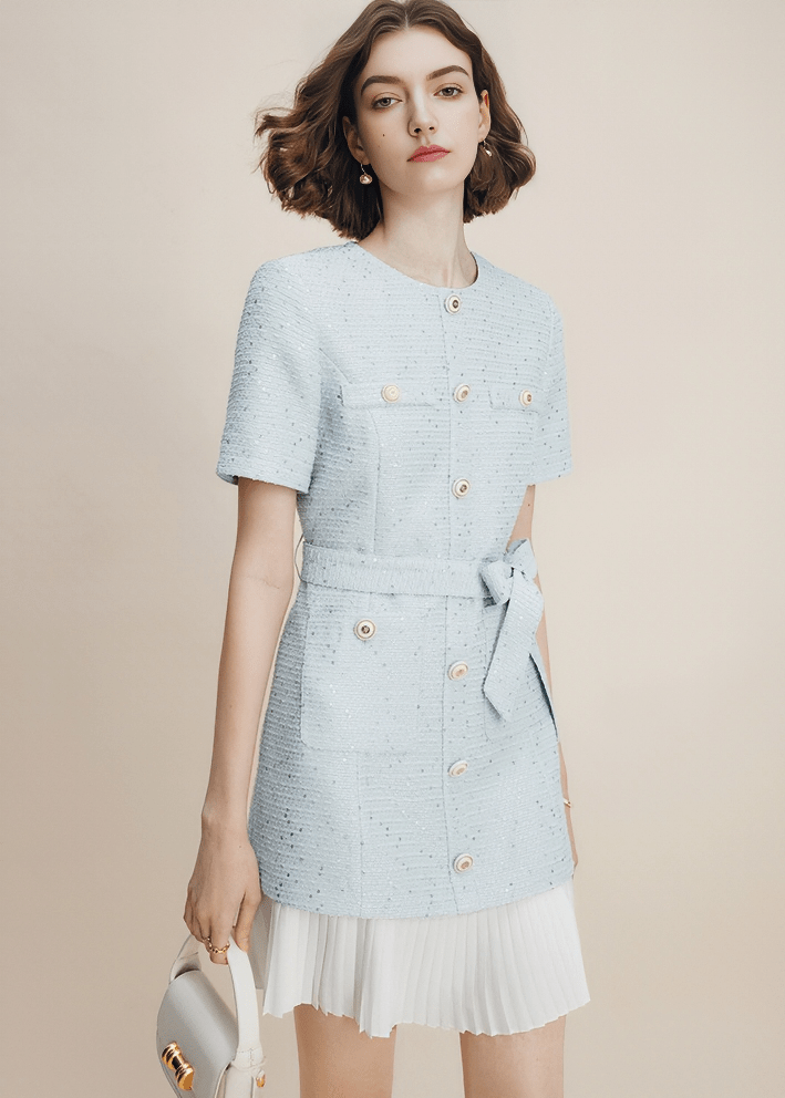 BOUCLÉ BELTED SHIRT DRESS - Vera Lumina