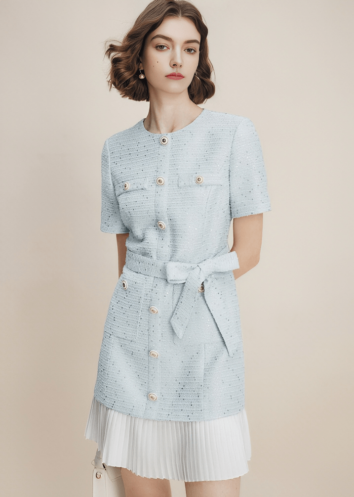 BOUCLÉ BELTED SHIRT DRESS - Vera Lumina