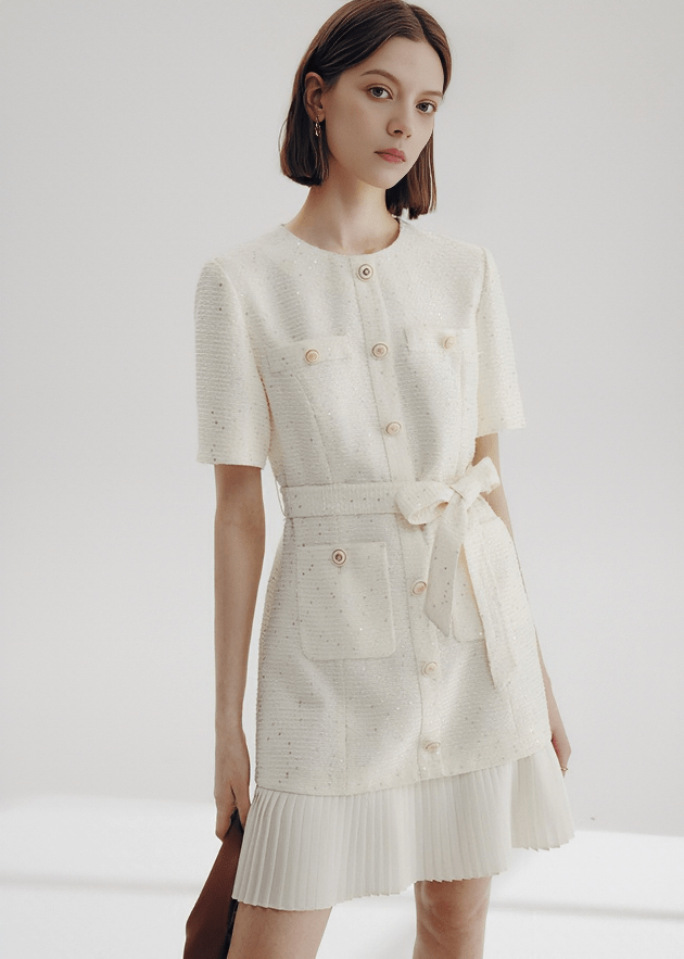BOUCLÉ BELTED SHIRT DRESS - Vera Lumina