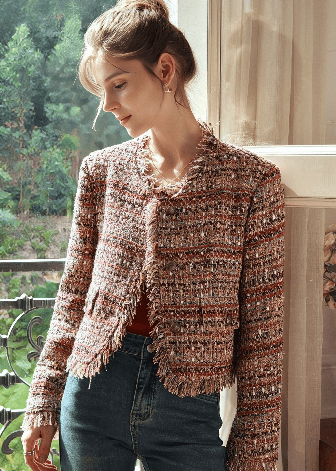 BOUCLÉ FRAYED EDGE JACKET - Vera Lumina