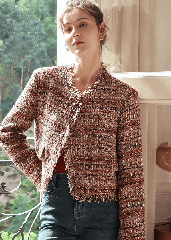 BOUCLÉ FRAYED EDGE JACKET - Vera Lumina