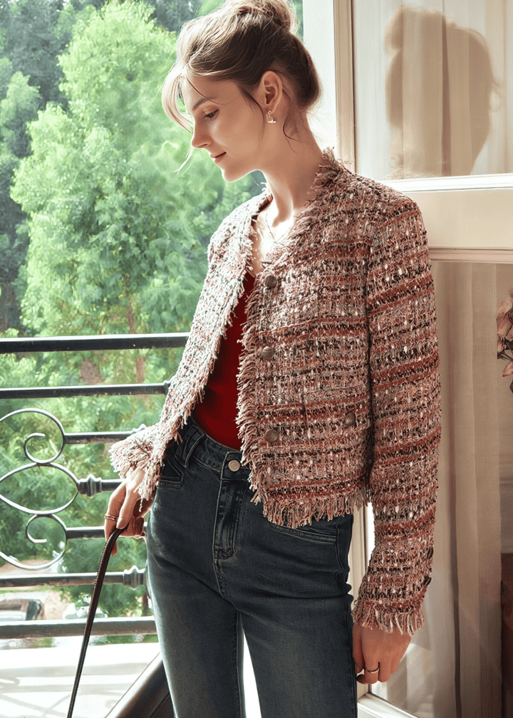 BOUCLÉ FRAYED EDGE JACKET - Vera Lumina