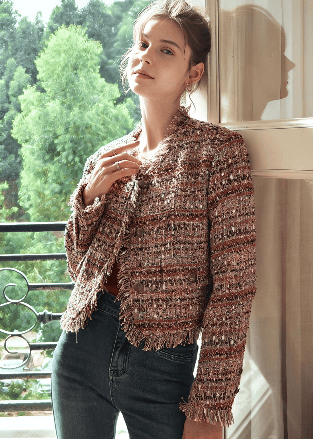 BOUCLÉ FRAYED EDGE JACKET - Vera Lumina