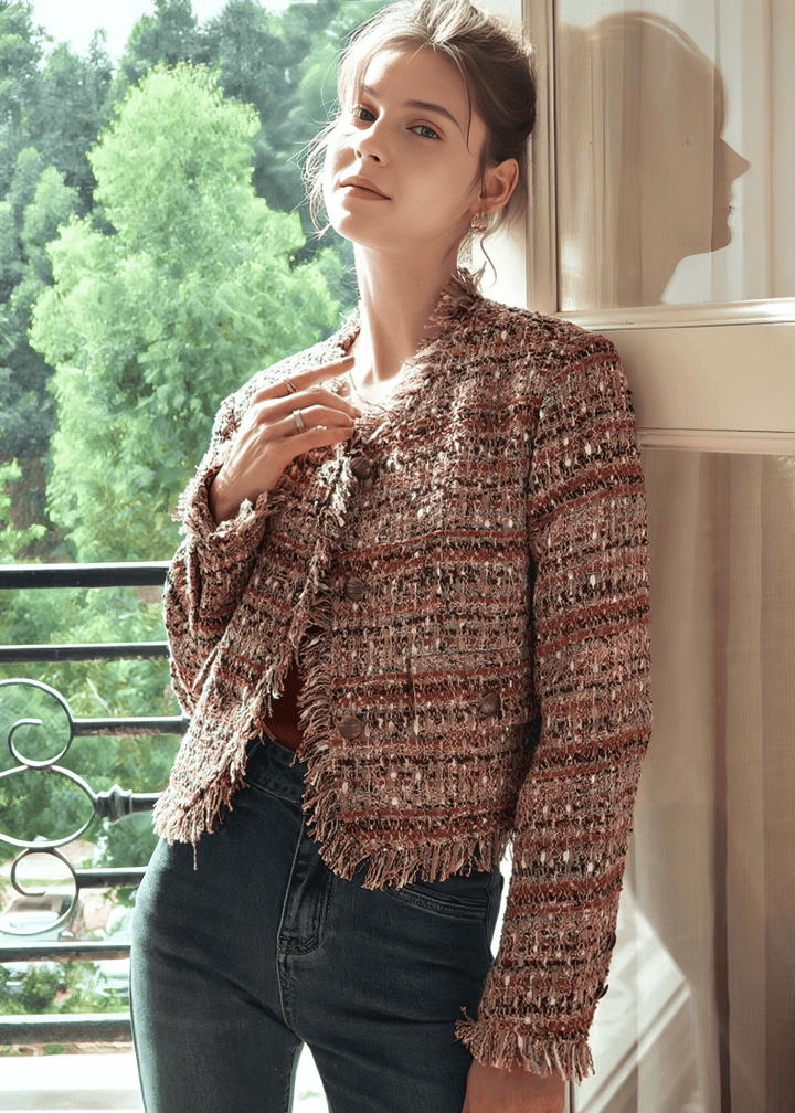 BOUCLÉ FRAYED EDGE JACKET - Vera Lumina