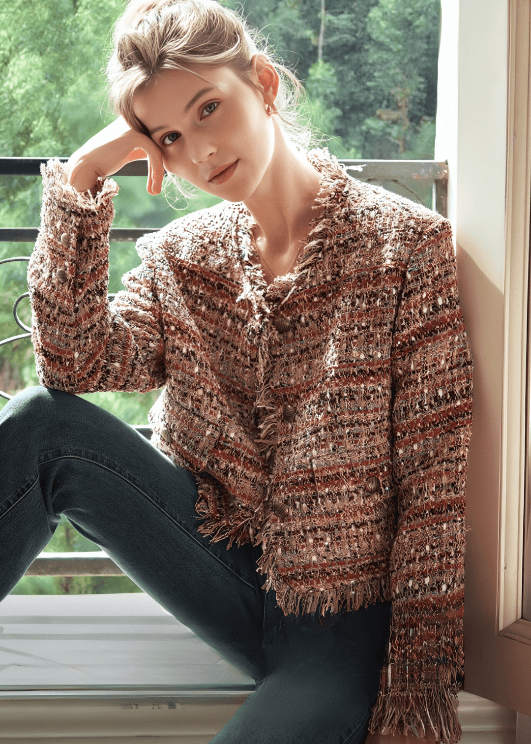 BOUCLÉ FRAYED EDGE JACKET - Vera Lumina