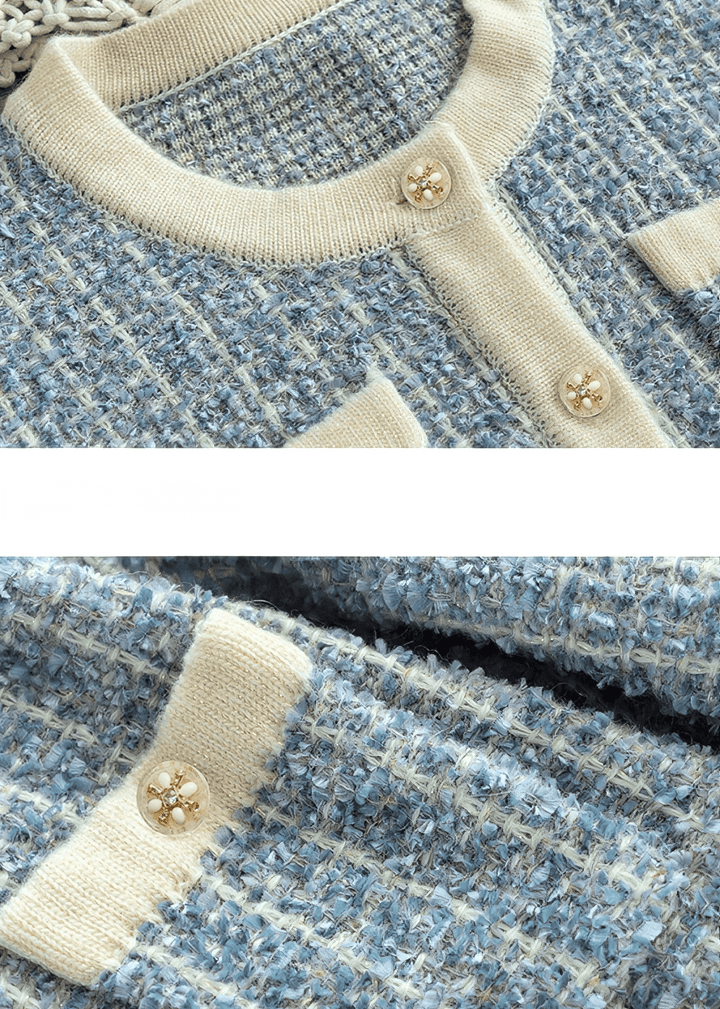 BOUCLÉ TWEED PEARL BUTTON CARDIGAN - Vera Lumina