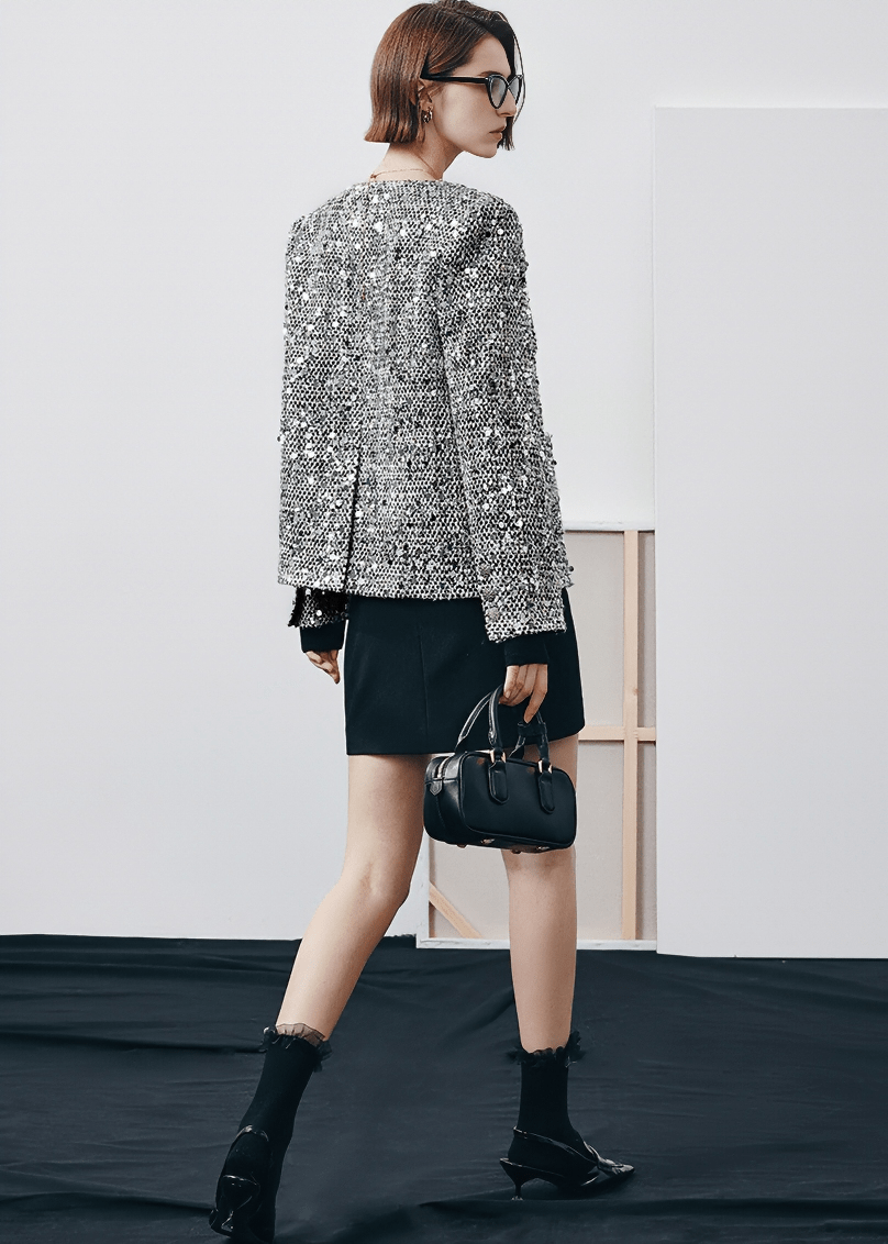 BOUCLE WEAVE COLLARLESS JACKET - Vera Lumina