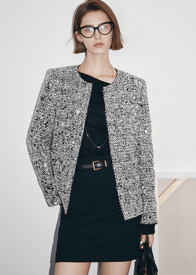 BOUCLE WEAVE COLLARLESS JACKET - Vera Lumina