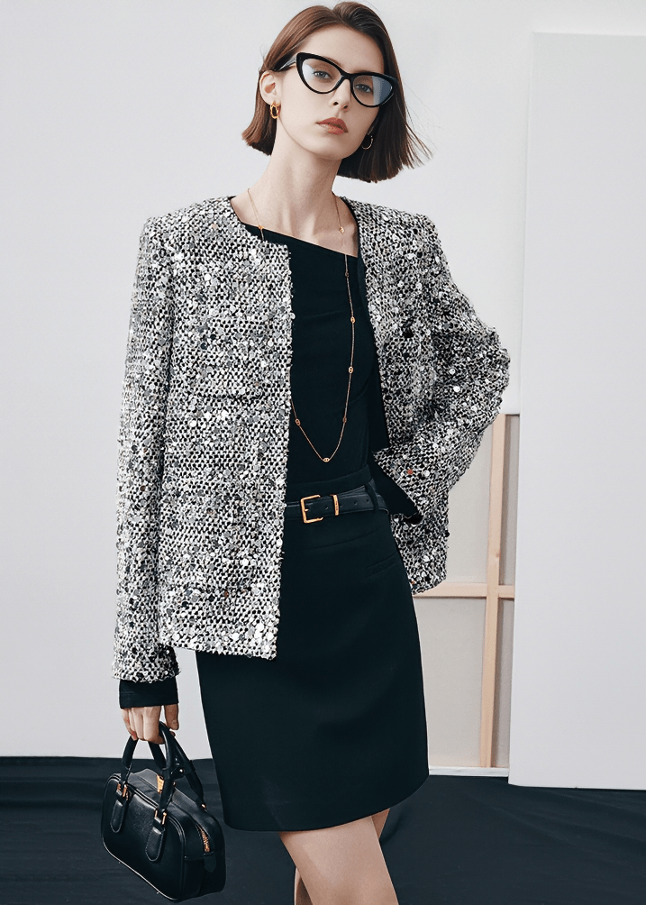 BOUCLE WEAVE COLLARLESS JACKET - Vera Lumina