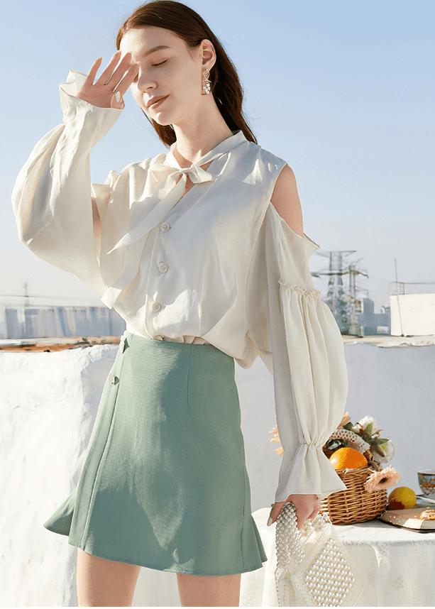 BOW TIE COLLAR VINTAGE BLOUSE - Vera Lumina