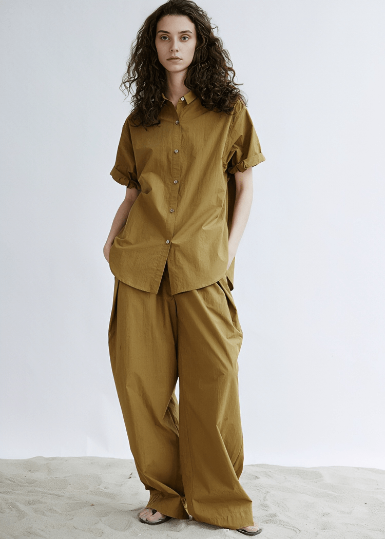 BOXY SHORT SLEEVE BUTTON UP SHIRT - Vera Lumina