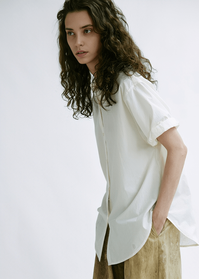 BOXY SHORT SLEEVE BUTTON UP SHIRT - Vera Lumina