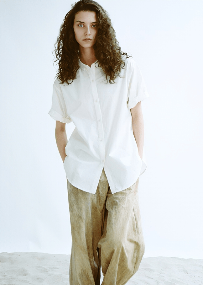 BOXY SHORT SLEEVE BUTTON UP SHIRT - Vera Lumina