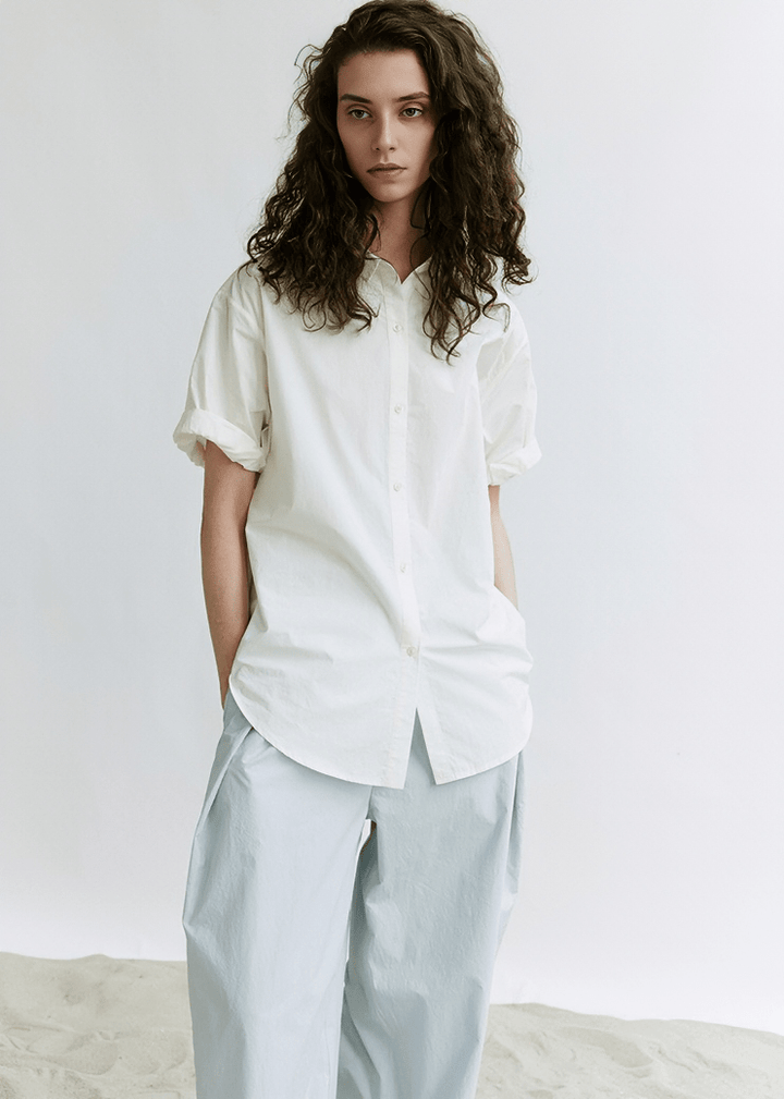 BOXY SHORT SLEEVE BUTTON UP SHIRT - Vera Lumina