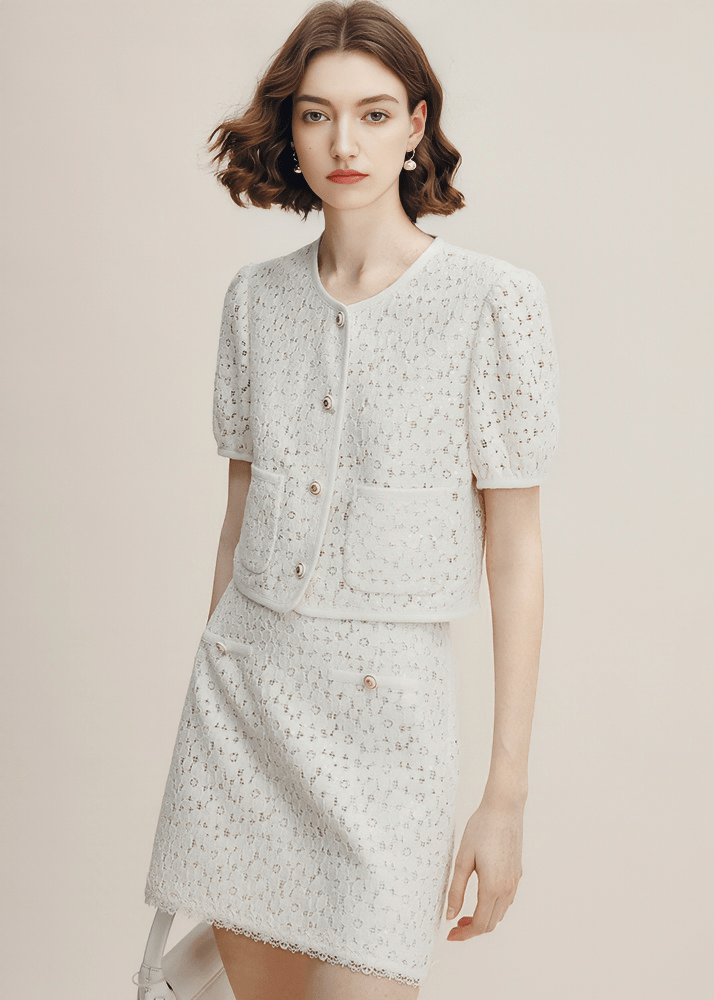 BRODERIE ANGLAISE PUFF SLEEVE JACKET - Vera Lumina
