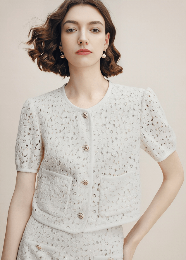 BRODERIE ANGLAISE PUFF SLEEVE JACKET - Vera Lumina