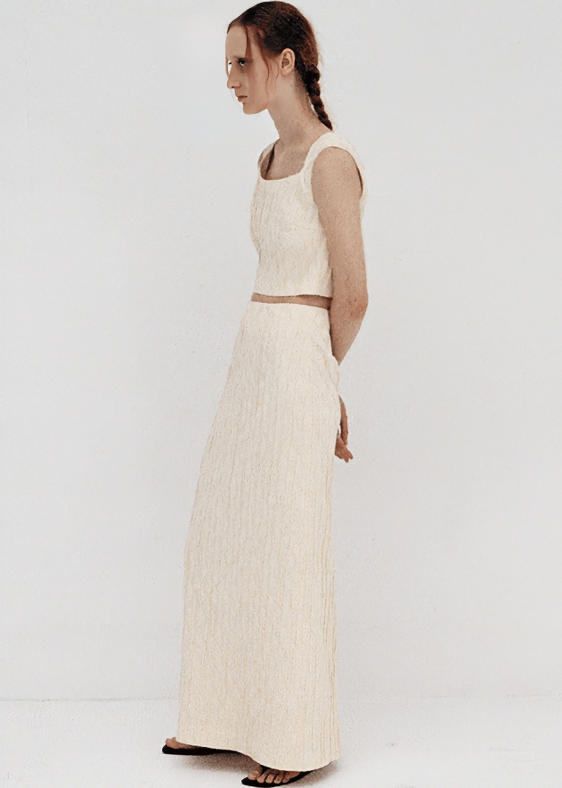 CABLE KNIT COLUMN MAXI SKIRT - Vera Lumina