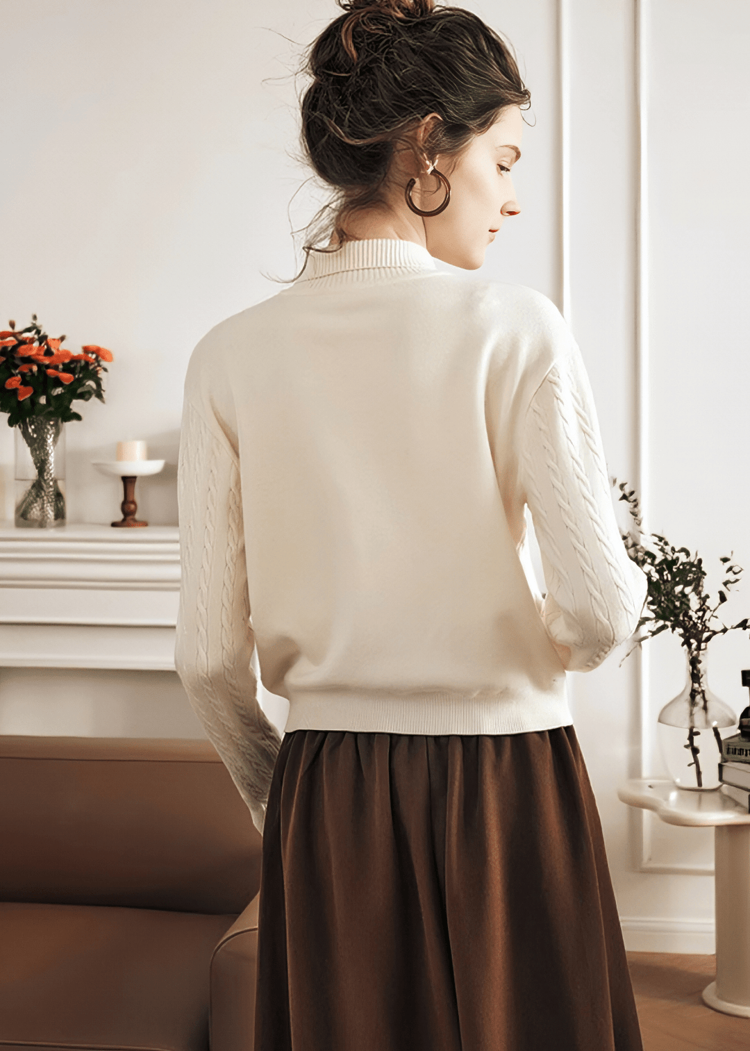 CABLE KNIT MOCK NECK SWEATER - Vera Lumina