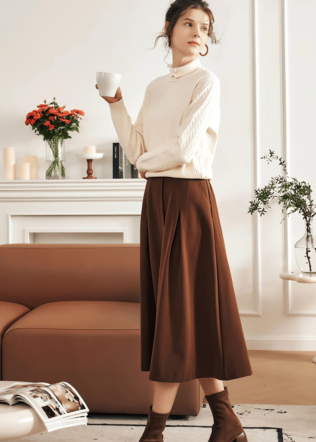 CABLE KNIT MOCK NECK SWEATER - Vera Lumina