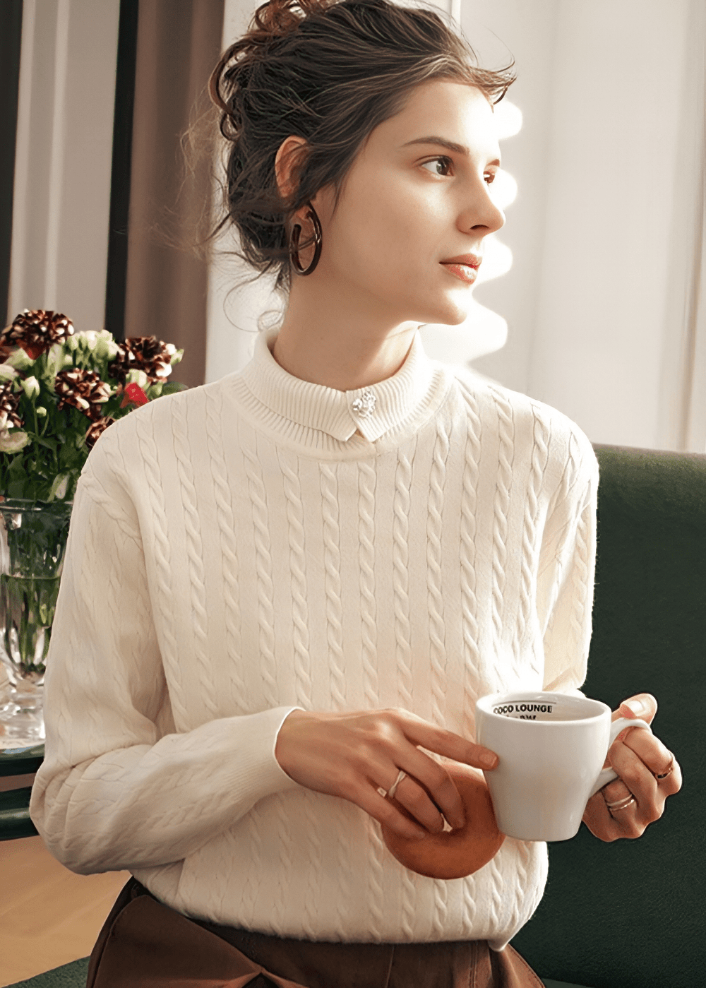 CABLE KNIT MOCK NECK SWEATER - Vera Lumina