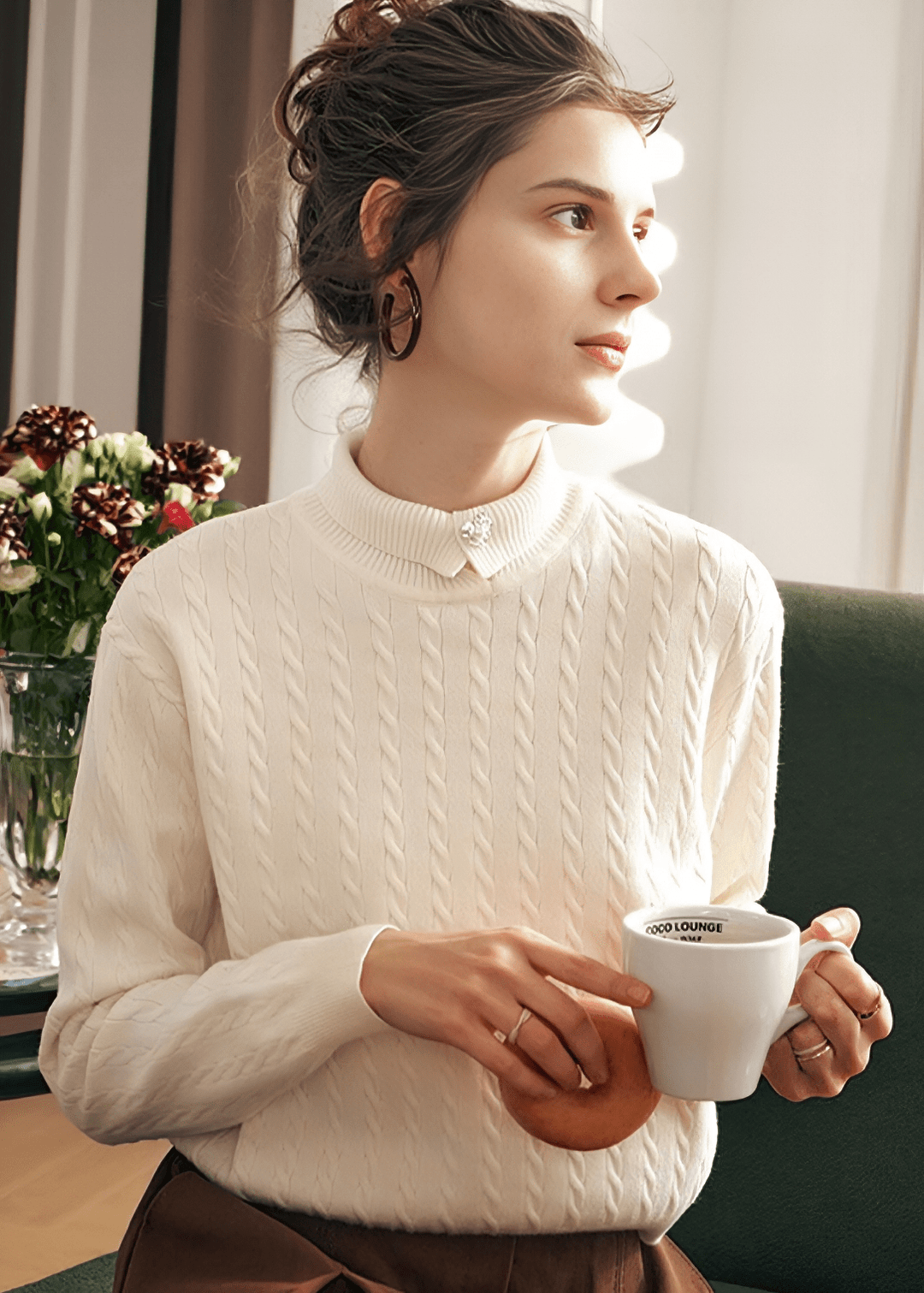 CABLE KNIT MOCK NECK SWEATER - Vera Lumina