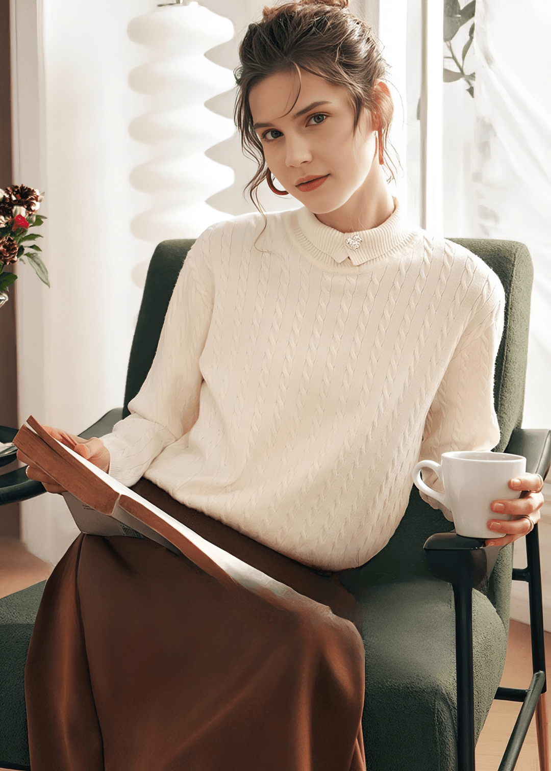 CABLE KNIT MOCK NECK SWEATER - Vera Lumina