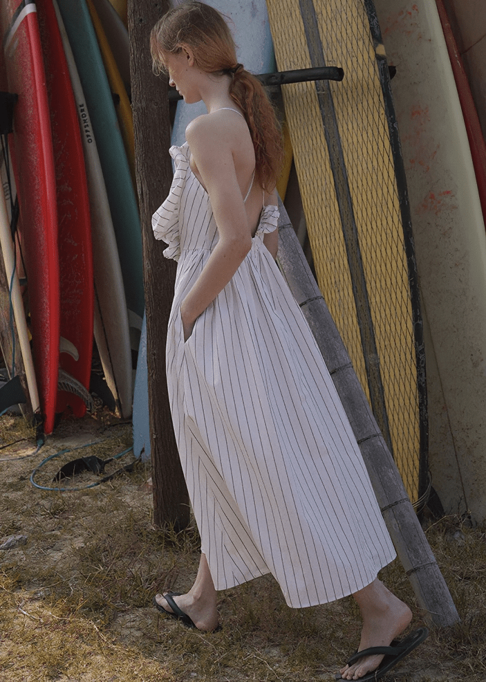 CASCADE RUFFLE OFF - SHOULDER MIDI DRESS - Vera Lumina