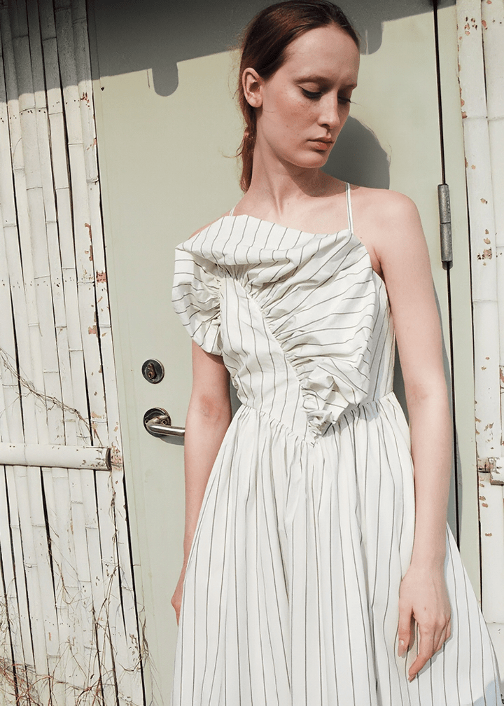 CASCADE RUFFLE OFF - SHOULDER MIDI DRESS - Vera Lumina