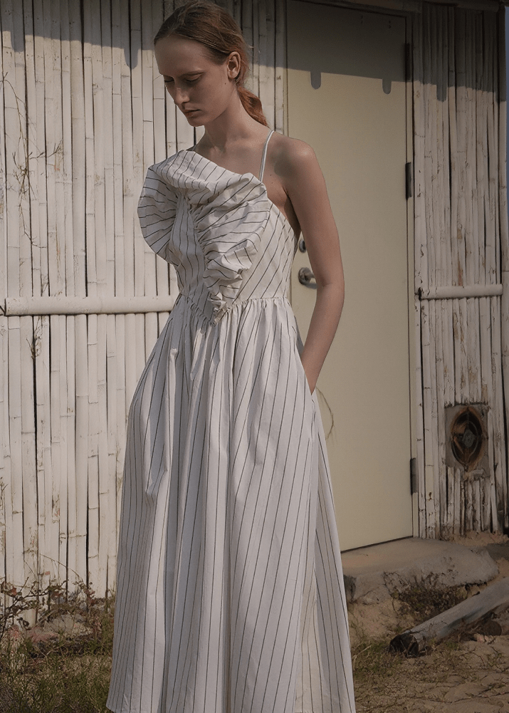 CASCADE RUFFLE OFF - SHOULDER MIDI DRESS - Vera Lumina